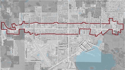 This is a map showing the boundary of the Vine Street CRA